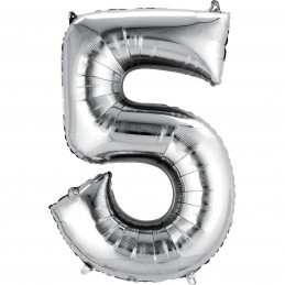 86cm Silver Number Balloon (5) - Inflated