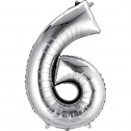 86cm Silver Number Balloon (6) - Inflated