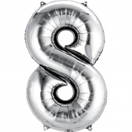 86cm Silver Number Balloon (8) - Inflated