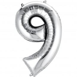 86cm Silver Number Balloon (9) - Inflated