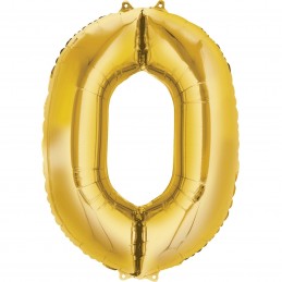 86cm Gold Number Balloon (0) - Inflated