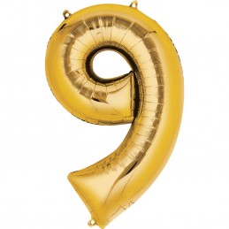 86cm Gold Number Balloon (9) - Inflated