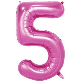 86cm Pink Number Balloon (5) - Inflated