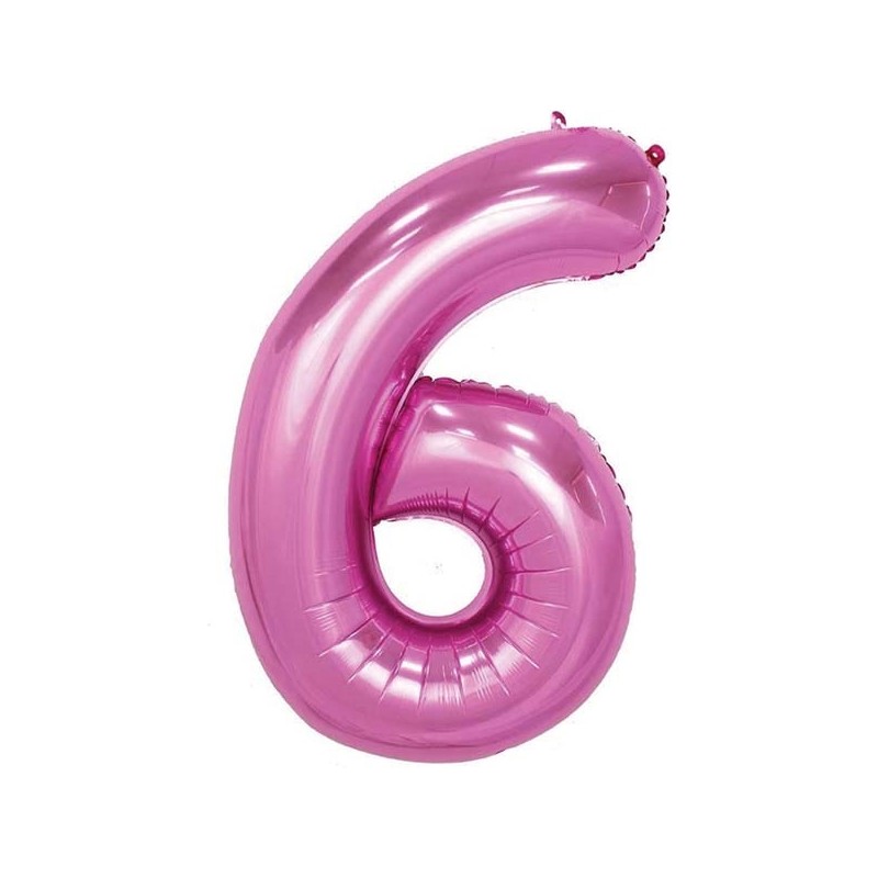 86cm Pink Number Balloon (6) - Inflated