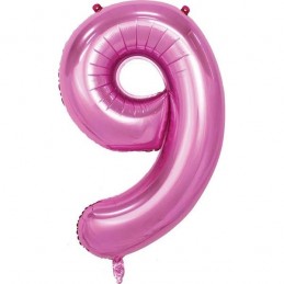 86cm Pink Number Balloon (9) - Inflated