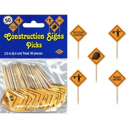 Construction Signs Cupcake Picks (Pack of 50)