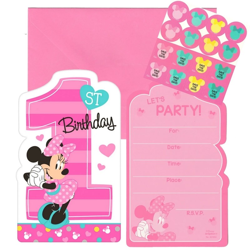 Minnie Mouse 1st Birthday Party Invitations (Pack of 8)