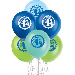 Blue Jungle Safari 1st Birthday Balloons (Pack of 8)