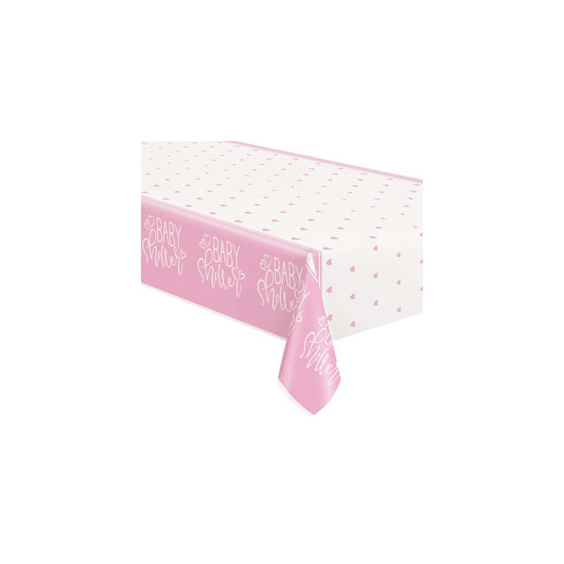 Pink Hearts Baby Shower Plastic Tablecover