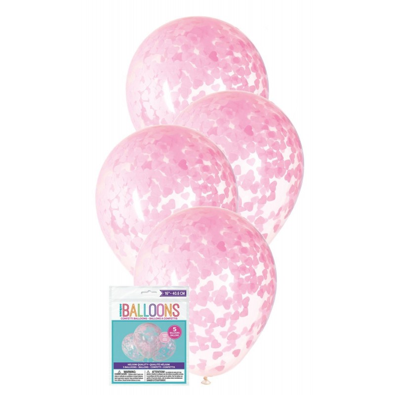 Pink Heart Confetti Balloons (Pack of 5)