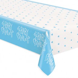 Blue Hearts Baby Shower Plastic Tablecover