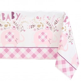 Pink Baby Elephant Plastic Tablecover