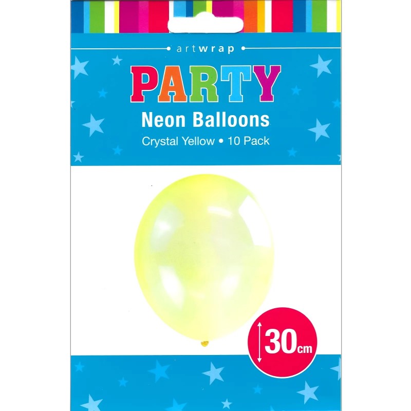 30cm Neon Crystal Yellow Balloons (Pack of 10) | Yellow Party Supplies ...