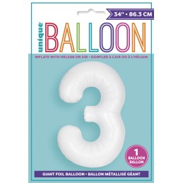 Matte White Number 3 Balloon 86cm