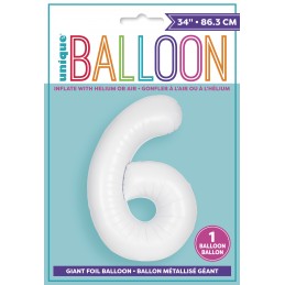 Matte White Number 6 Balloon 86cm