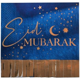 Gold Eid Mubarak Fringe Napkins (Pack of 16)