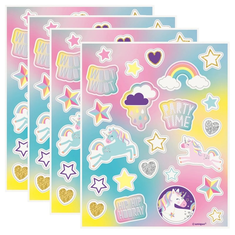 Rainbow Unicorn Stickers (4 Sheets)