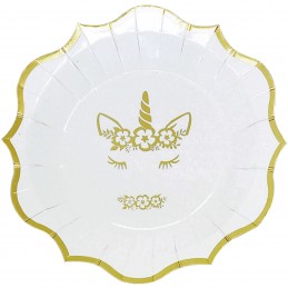 Gold Foil Unicorn Large Paper Plates (Pack of 6)