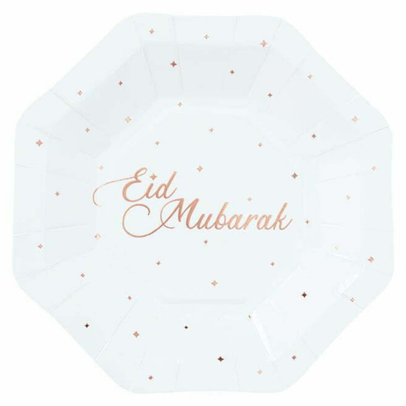 Rose Gold Eid Mubarak Small Paper Plates (Pack of 8)