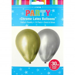 30cm Chrome Gold & Silver Balloons (Pack of 10)