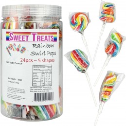 5 Shapes Rainbow Swirl Lollipops (Pack of 24)
