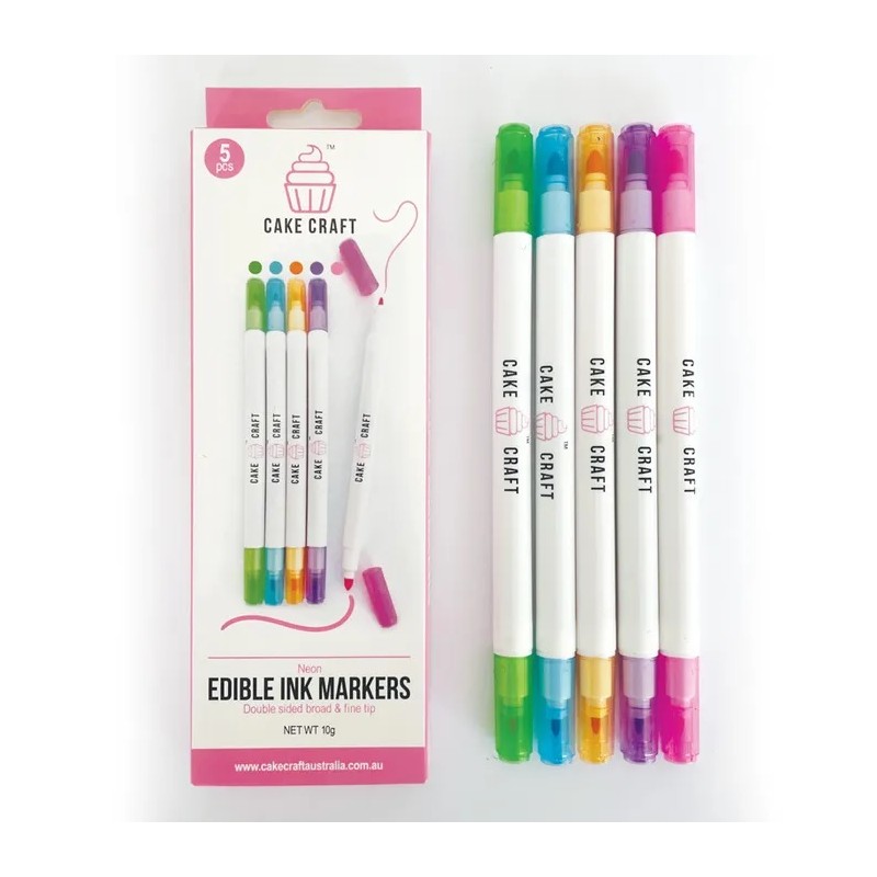 Cake Craft Edible Neon Coloured Markers FoodWriter Pens (Set of 5)