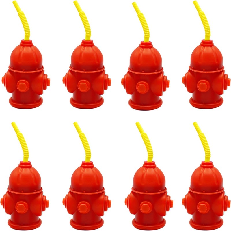 Fire Hydrant Cups with Straws (Pack of 8)