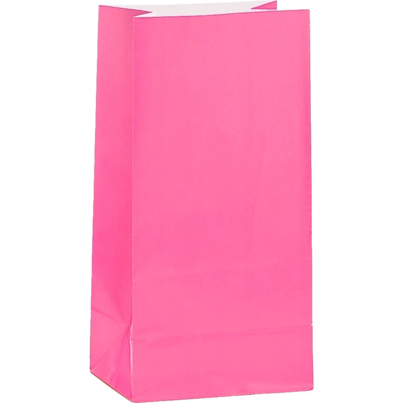 Bright Pink Paper Party Bags (Pack of 12)