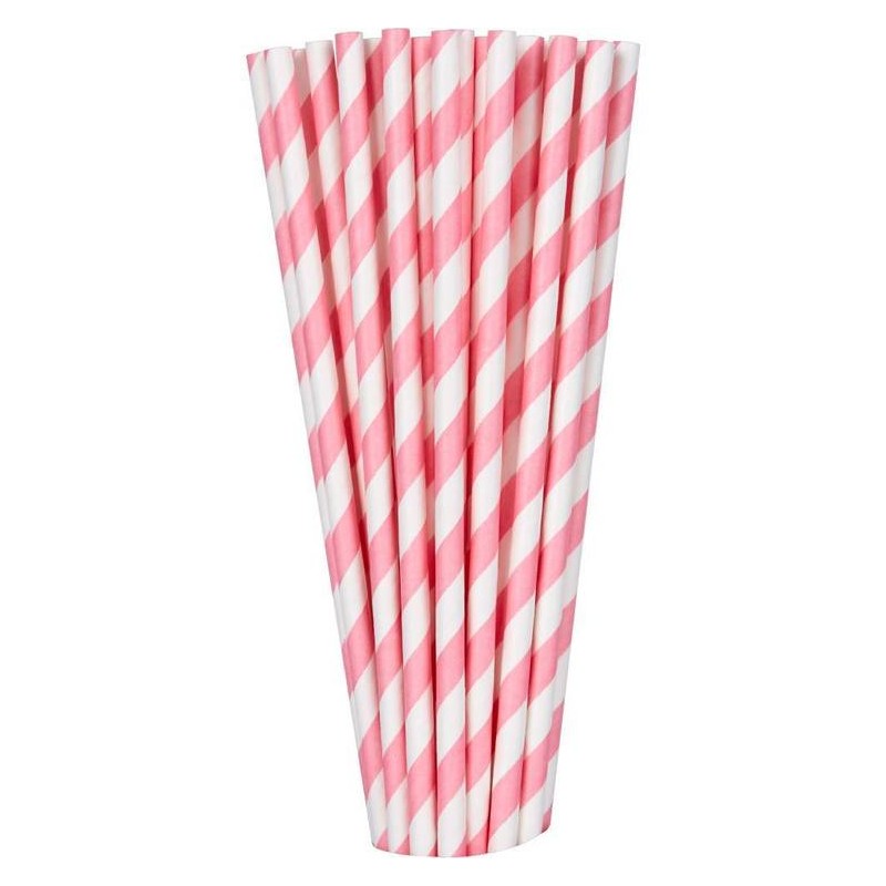 Striped Light Pink Paper Straws (Pack of 24)