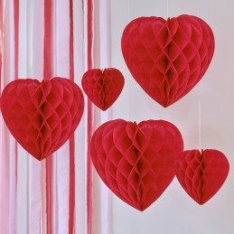 Ginger Ray Heart Honeycomb Decorations (Pack of 5)