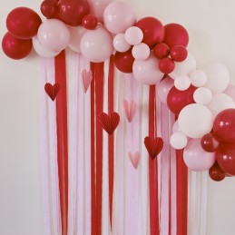 Ginger Ray Red & Pink Balloon Arch with Streamers & Paper Heart Decorations