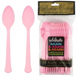 Reusable Pink Plastic Spoons (Pack of 20)