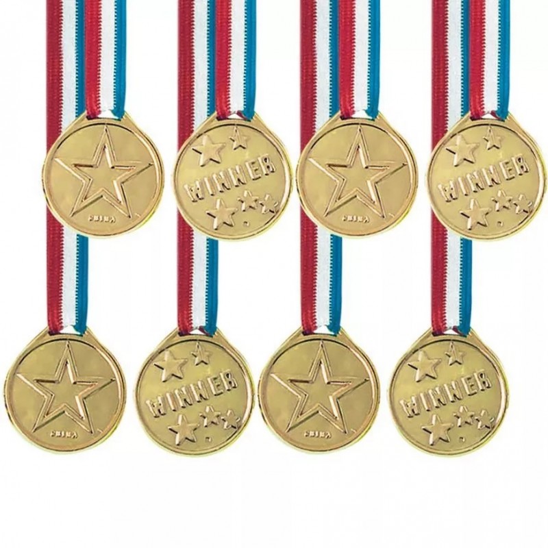 Plastic Gold Award Medals (Pack of 8)