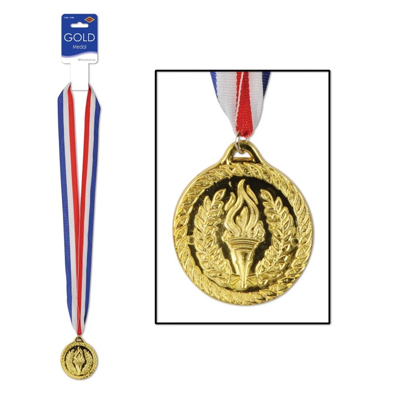 Plastic Gold Medal with Ribbon