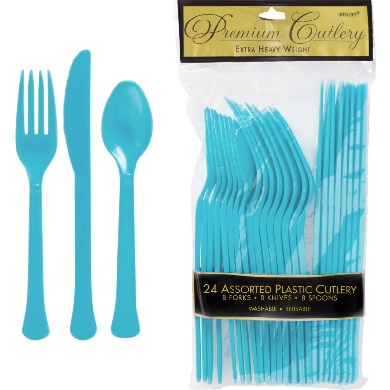 Reusable Caribbean Blue Cutlery (Pack of 24)