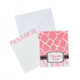 Wild Safari Pink Baby Shower Party Thank You Cards (Pack of 8) | Pink Safari