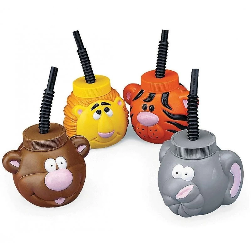 Zoo Animal Sippy Cups with Straw (Pack of 4) | Jungle Animals