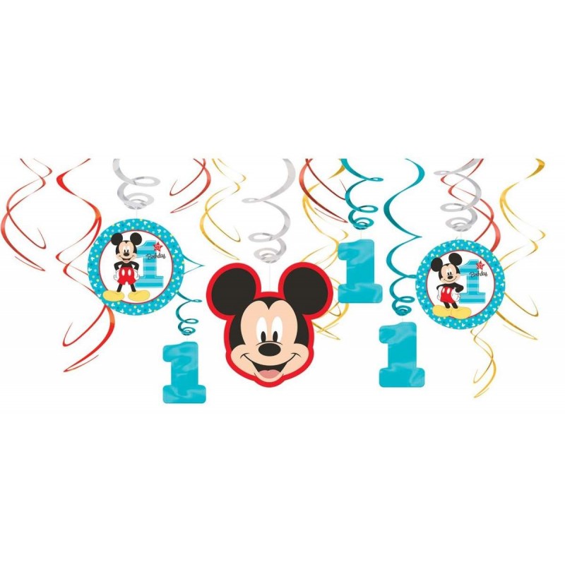 Mickey Mouse 1st Birthday Swirl Decorations (Set of 12) | Mickey Mouse 1st Birthday