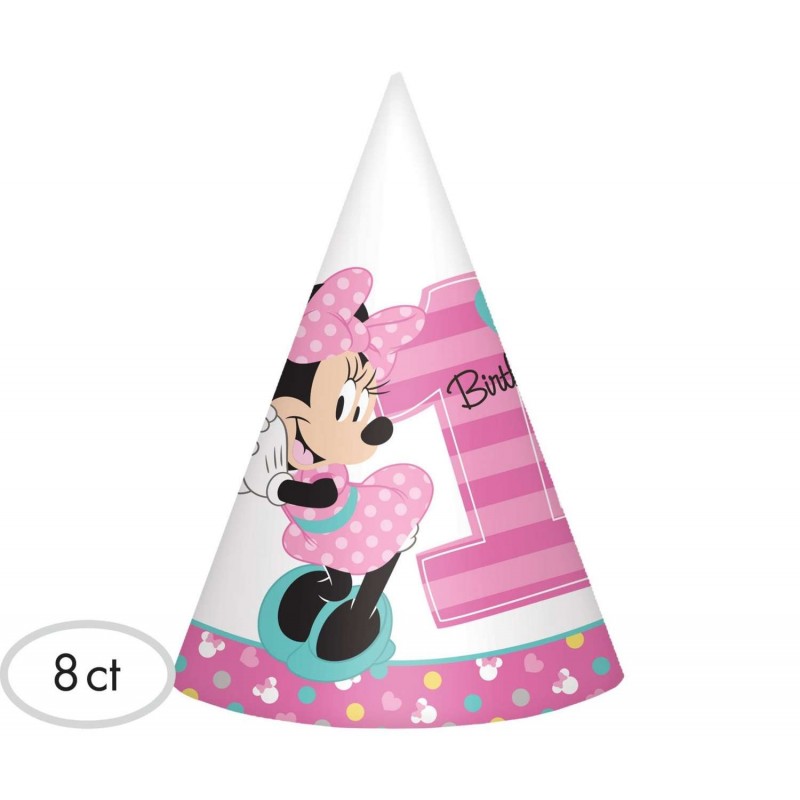 Minnie Mouse 1st Birthday Party Hats (Pack of 8) | Minnie Mouse 1st Birthday