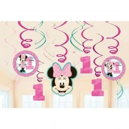 Minnie Mouse 1st Birthday Swirl Decorations (Pack of 12) | Minnie Mouse 1st Birthday