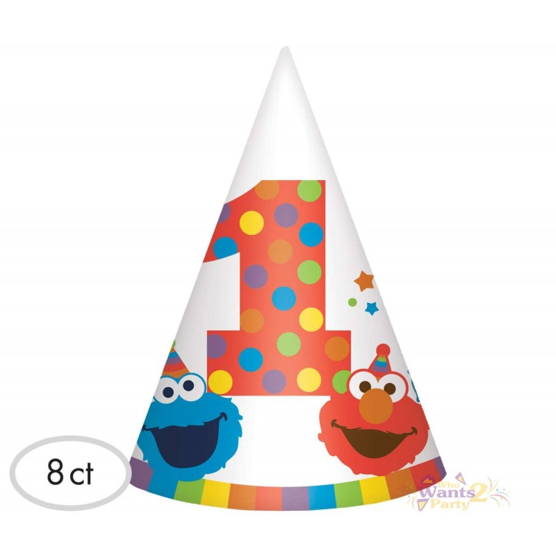 Elmo 1st Birthday Party Hats (Pack of 8) | Sesame Street 1st Birthday