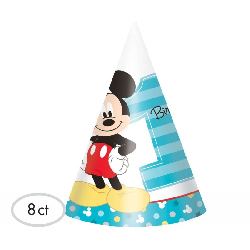Mickey Mouse 1st Birthday Party Hats (Pack of 8) | Mickey Mouse 1st Birthday