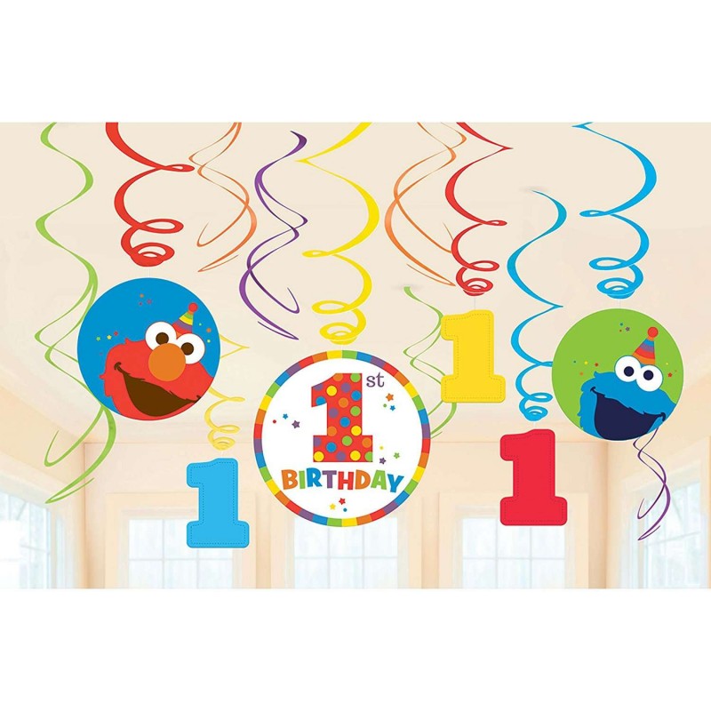 Elmo 1st Birthday Swirl Decorations (Set of 12) | Sesame Street 1st Birthday