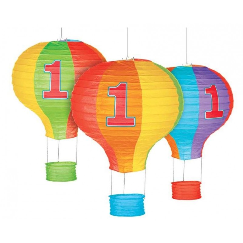Rainbow 1st Birthday Hot Air Balloon Paper Lanterns (Pack of 3) | Decorations