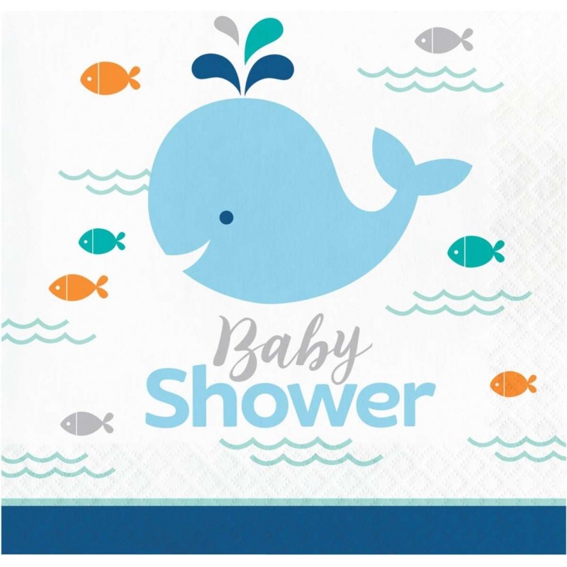 Blue Baby Whale Baby Shower Large Napkins (Pack of 16) | Blue Baby Whale