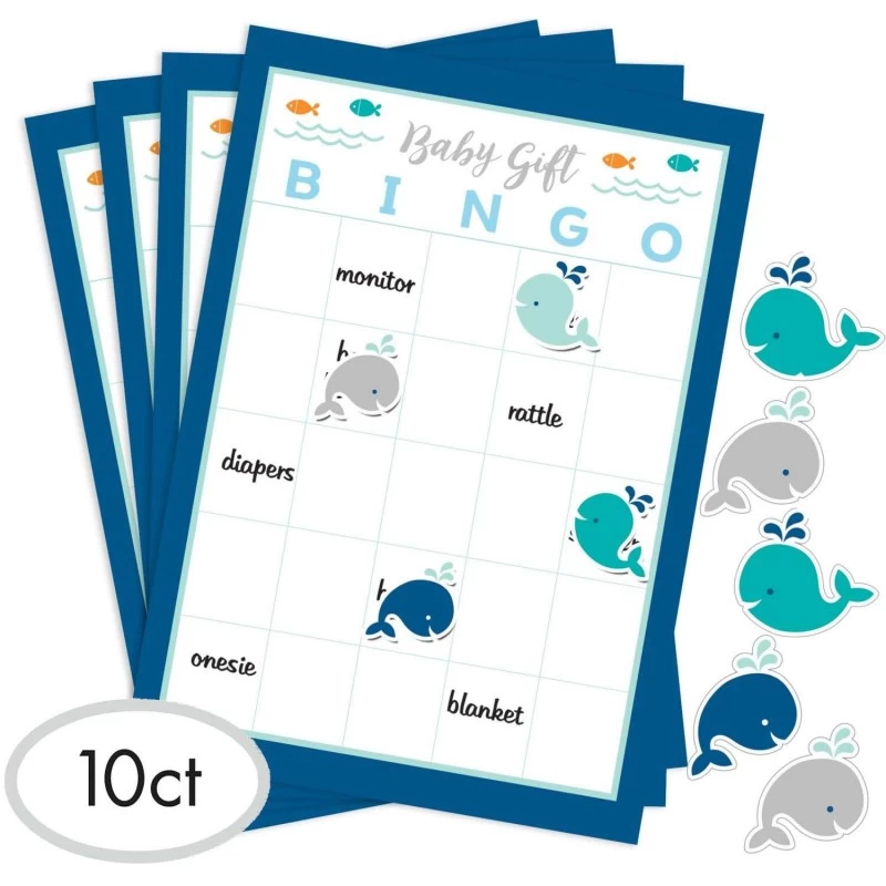 Blue Baby Whale Baby Shower Bingo Game | Blue Baby Whale