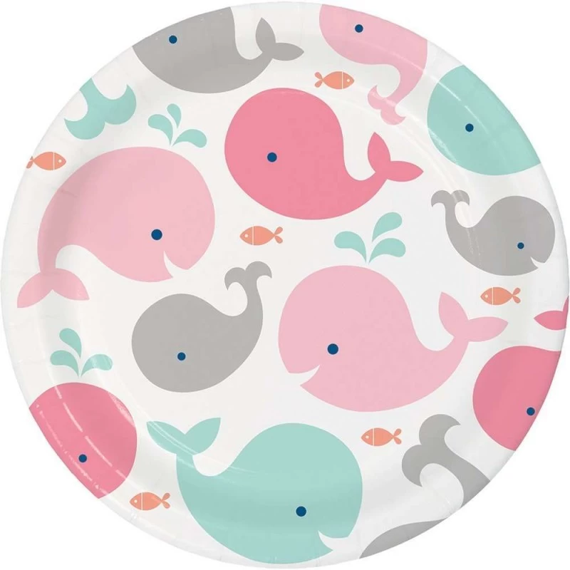 Pink Baby Whale Large Plates (Pack of 8) | Pink Baby Whale