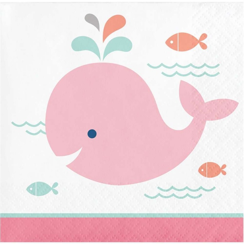 Pink Baby Whale Small Napkins (Pack of 16) | Pink Baby Whale