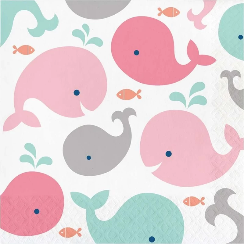 Pink Baby Whale Large Napkins (Pack of 16) | Pink Baby Whale