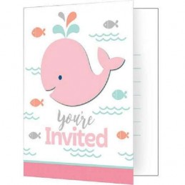 Pink Baby Whale Party Invitations (Pack of 8) | Pink Baby Whale